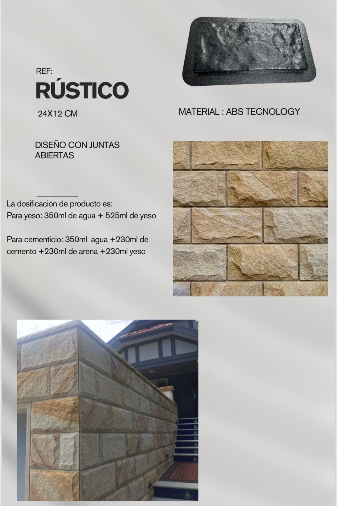 Molde ref: Rustico de 24x12cm en ABS hasta 500 copias