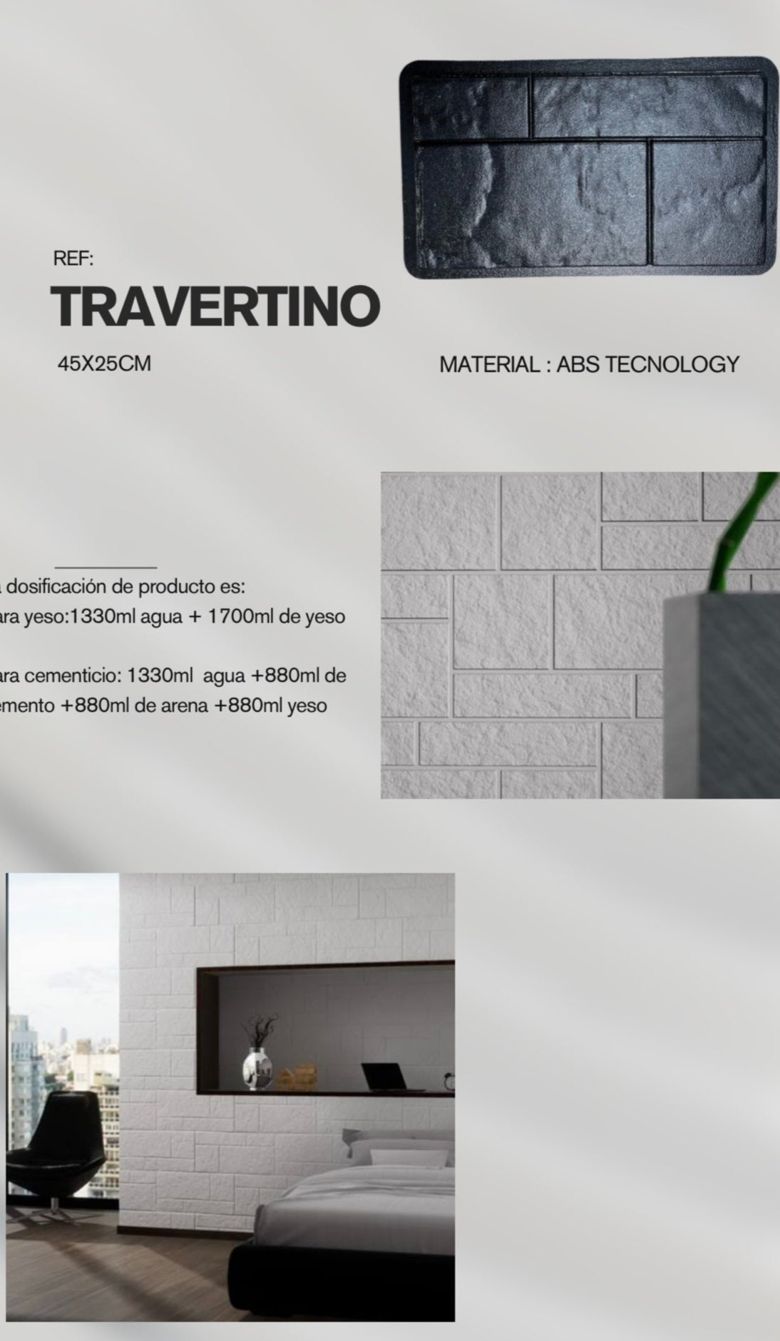 Molde ref Travertino de 45x25cm en ABS hasta 700 copias