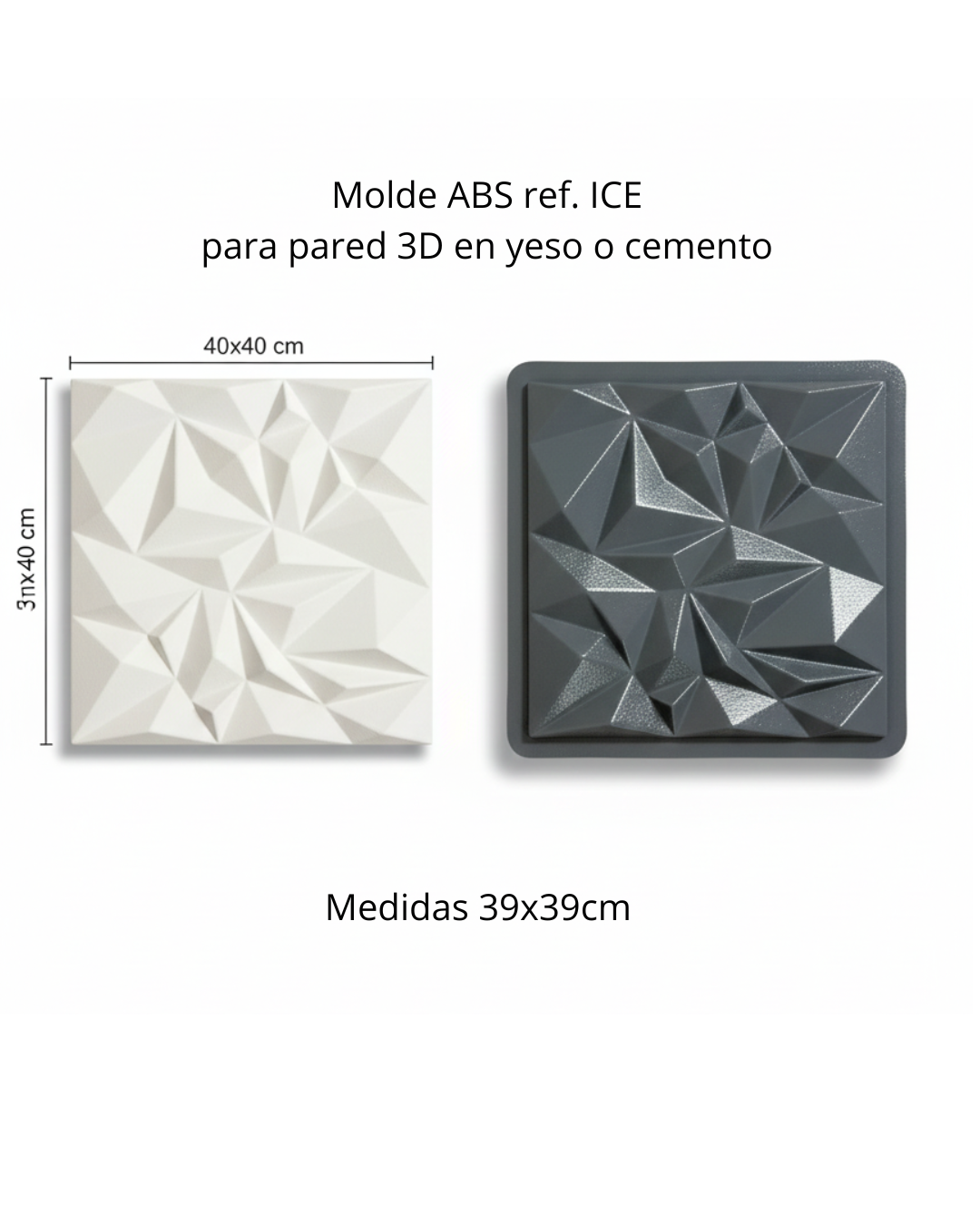 Molde ref. ICE DE 39X39cm en ABS para fabricar pared 3D en yeso o concreto