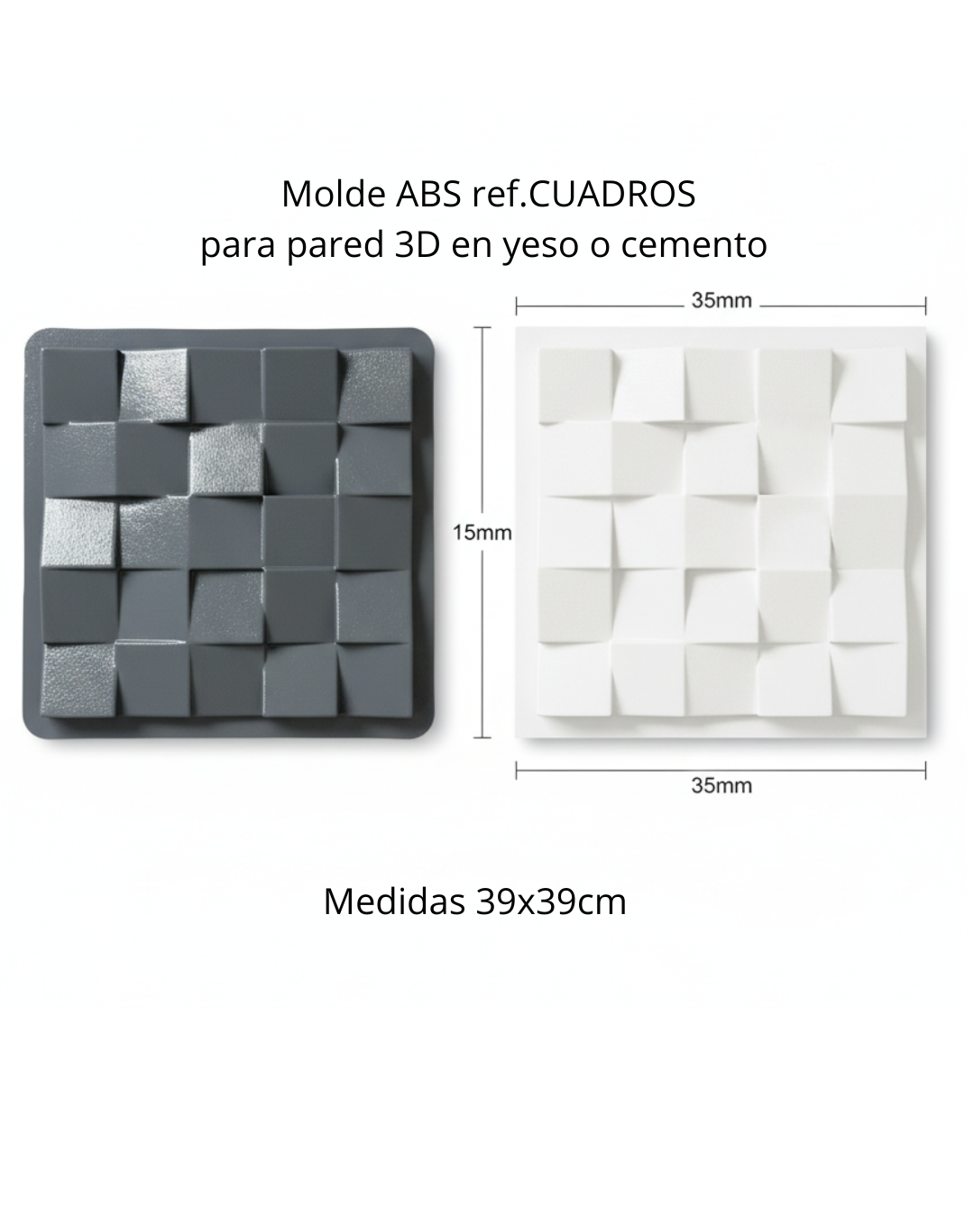 Molde ref. CUADROS DE 39X39cm en ABS para fabricar pared 3D en yeso o concreto