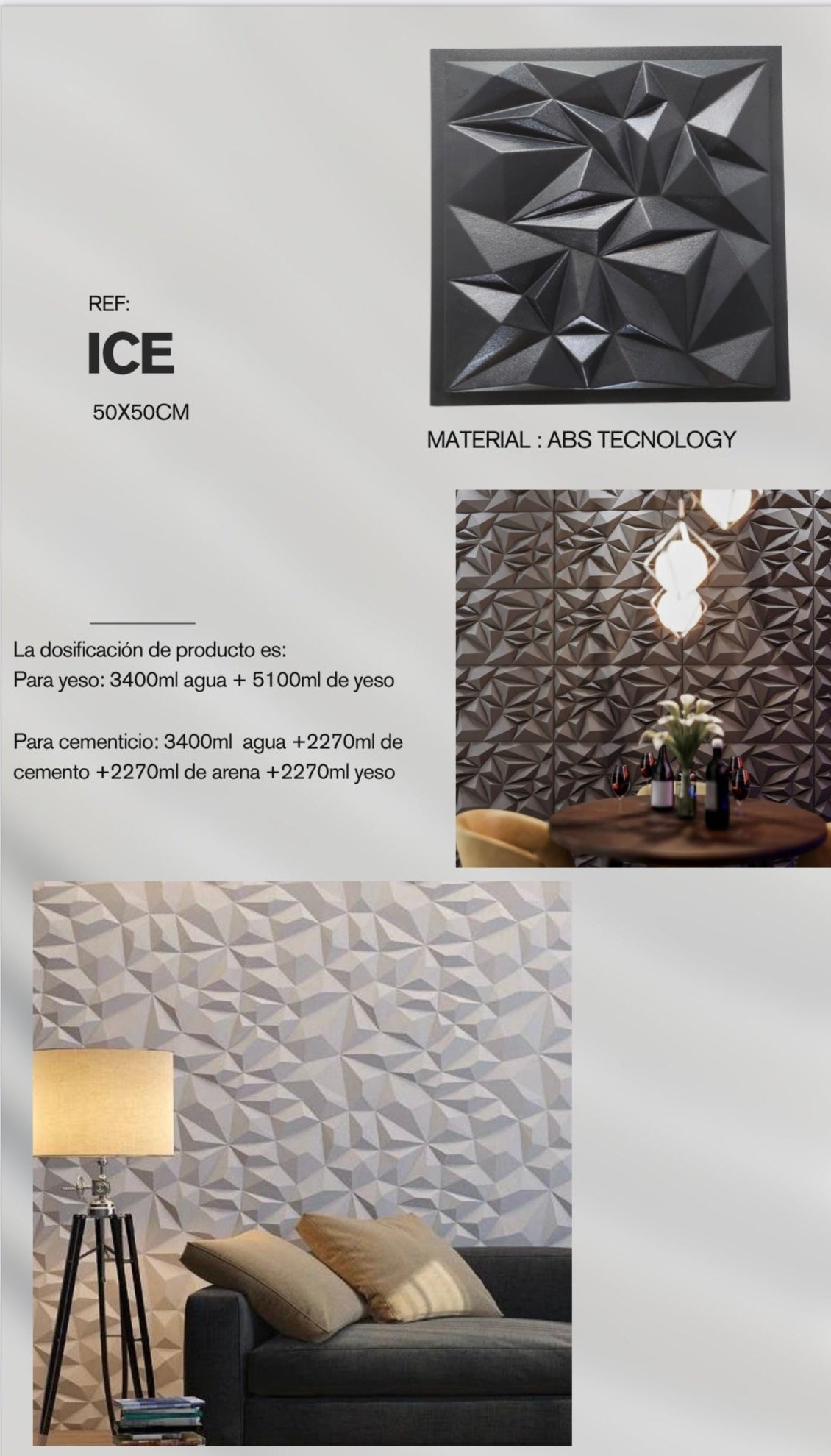 Molde ref: Ice de 50x50cm en ABS hasta 800copias (200 m2 de fabricación)